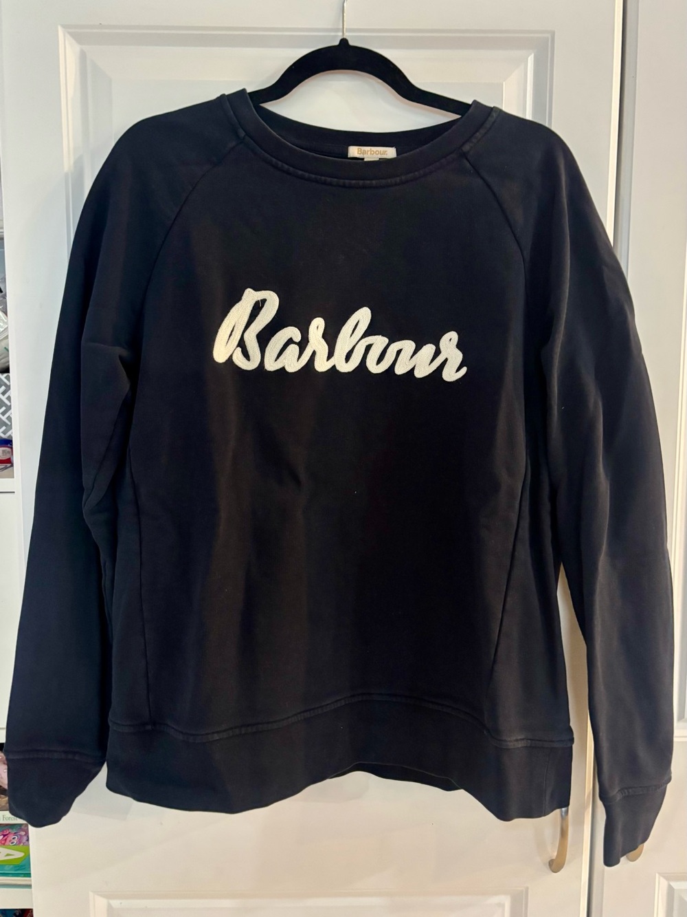 Barbour Navy Sweatshirt with White Script Logo